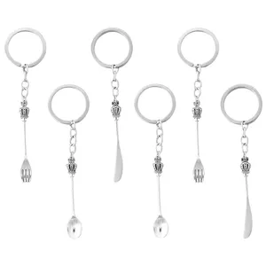 Sendok garpu Mini logam, rantai kunci pisau peralatan makan kecil cincin kunci untuk tas dompet ponsel atau liontin mobil