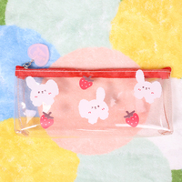Personnalisé Simple Mignon Vent Niche Transparent Trousse pour Filles Portable PU Dessin Animé Papeterie Sac avec UV Imprimé Fermeture Éclair