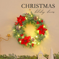 Guirlande de Noël LED artisanale en PE, entièrement superposée, avec nœuds, boules, pommes de pin, baies et fleurs, pour porte d'entrée, mur, fenêtre, cheminée - Collection Printemps Éclatant