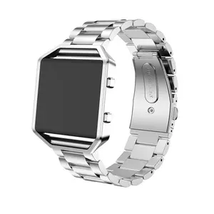 Bracelet de montre Fitbit Blaze, universel, à trois perles, en métal massif, en acier inoxydable, avec cadre