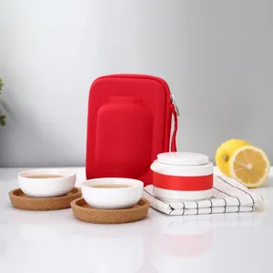 Conjunto de chá de viagem portátil de chinês, kit de chá viagem com bule de cerâmica gaiwan com bolsa de viagem para uma
