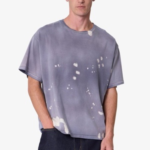 T-shirt Homme Violet Effet Délavé et Salissures, Coupe Oversize, Manches Courtes, Style Streetwear, Personnalisable OEM - Product Image 2