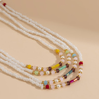 Chaîne de taille élastique créative multi-couches style bohème ethnique, perles de rocaille blanches et colorées, bijoux de plage
