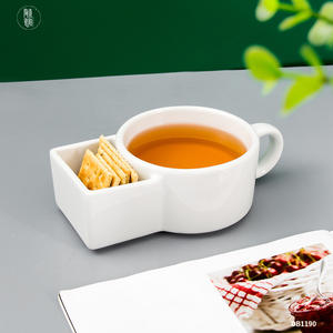 Tasse à thé créative en céramique avec compartiment latéral pour biscuits, résistante à la chaleur, passe au micro-ondes, en porcelaine blanche, pour le petit-déjeuner - Product Image 4