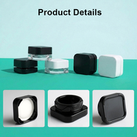 Pot en verre carré anti-adhésif à paroi épaisse résistant aux enfants, avec bouchon amovible noir et blanc, bord arrondi, vide et rechargeable pour cosmétiques – Vente en gros