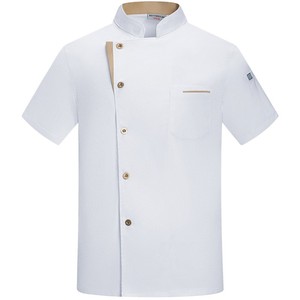 Chaqueta de Uniforme de Chef de Manga Corta con Cuello Mao y Botones Dorados, Ropa de Trabajo de Cocina Personalizada para Personal de Restaurantes, Hoteles y Servicios de Catering - Product Image 2