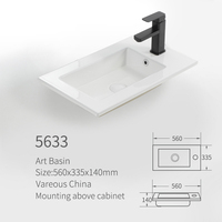 Vente en gros usine : Meuble de salle de bain rectangulaire en céramique avec vasque intégrée