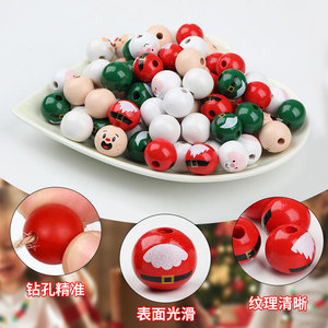 Wooden Christmas Beads Round Santa Claus Printed Loose Beads For <b>Tree</b> Decoration Ornament Accessories Bulk Pack - Product Image 4