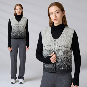 Cardigan d'hiver OEKO-TEX pour femme, col en V, motif dégradé, boutonné, gilet décontracté superposé, pull tricoté personnalisé sans manches - Product Image 1