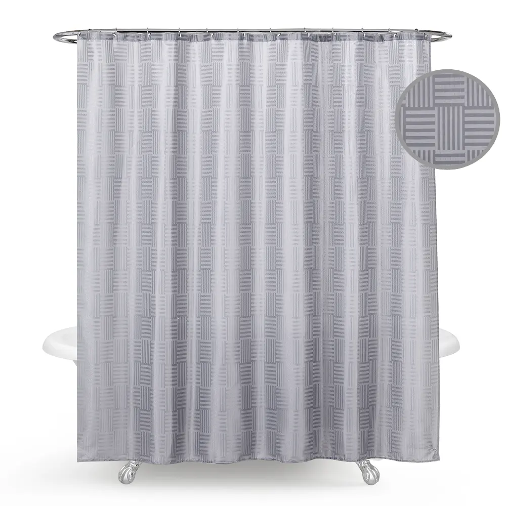 Wholesale Waffle Weave Polyester Mildew Free Bathroom Curtain- Heavy Duty Grey Fabric Cloth Shower Curtain