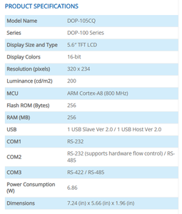 DOP-105CQ 5.6" หน้าจอสัมผัสแบบต้านทานสำหรับอุตสาหกรรม RAM 256MB ROM 256MB RS485 HMI Operator - Product Image 1