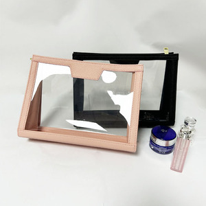 Maquillage de voyage sac de voyage en cuir PU saffiano transparent TPU embrayage clair pinceaux essentiels sacs à cosmétiques pour femmes - Product Image 6