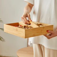 Plateau de rangement en bois de bambou écologique pour fruits secs et noix avec poignée, poli, durable, pour la maison, la cuisine, les mariages et les fêtes