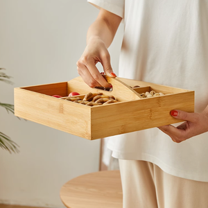 Noix Fruits Secs Boîte De Rangement Bambou Bois Fruits Secs Assiette Plateau Poignée Poli Durable Plat Maison Cuisine Fête De Mariage - Product Image 1