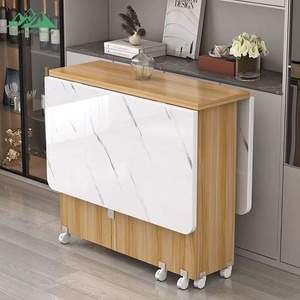 <span class=keywords><strong>Table</strong></span> à manger pliante moderne avec roulettes verrouillables pour petit appartement, meubles gain de place - Product Image 4