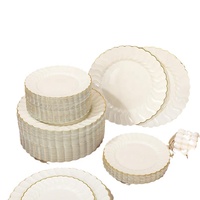 Assiettes jetables en dentelle beige de 7,5 pouces et 10,25 pouces avec bord doré, élégantes assiettes jetables pour mariage, anniversaire, banquet
