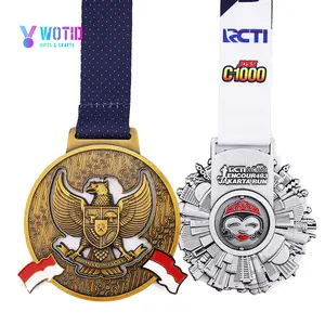 Custom Gold Metal 3D Engraved Spin Rotated Sports Indonesia Souvenir Medals