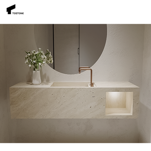 Tostone tùy chỉnh đánh bóng màu be tự nhiên travertine tấm cho nhà bếp phòng tắm tường treo rửa lưu vực Vanity đầu bồn rửa - Product Image 6
