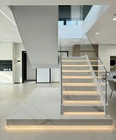 Escalier Prima escaliers empilés personnalisés pierre bois quartz marbre bande de roulement marches flottantes avec lumière LED garde-corps en verre