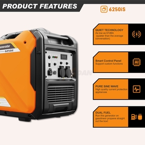 Générateur inverseur portable Hwasdan H6250 à essence, refroidi par air, silencieux, petit format, <span class=keywords><strong>prix</strong></span> abordable, réservoir de carburant de 15 L, autonomie de 12 h - Product Image 3