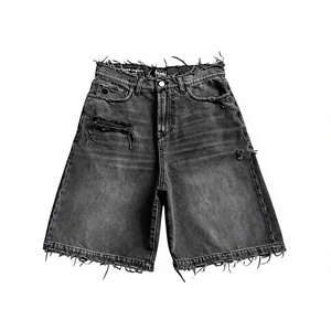 Shorts en jean baggy déchirés et délavés pour hommes et femmes, coupe droite, taille mi-haute, style ample, jorts hip-hop, longs shorts en jean - Product Image 1