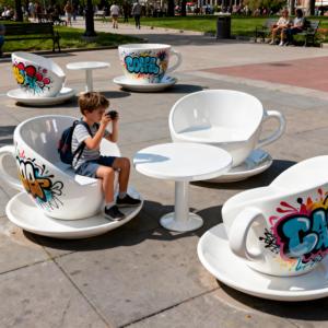 Set Tavolo e Sedie <span class=keywords><strong>da</strong></span> Esterno a Forma di Tazza <span class=keywords><strong>da</strong></span> Caffè in Fibra di Vetro Personalizzato, Moderno e Resistente, per Hotel, Scuole, Ingressi, Ospedali, Caffetterie - Product Image 2