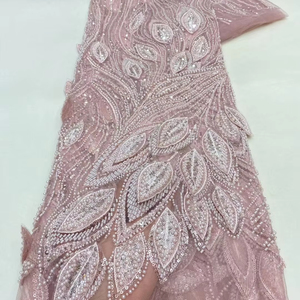 Thanh lịch chất lượng cao UAE ren vải với 3D Lá với sang trọng HANDMADE HẠT & Sequins đẹp phong cách Wedding party Dress - Product Image 1