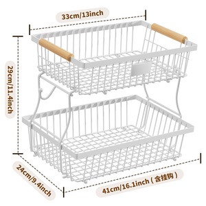 Organizador de encimera de 2 niveles con asas de madera, estante de almacenamiento, cesta de metal para frutas y verduras, soporte de almacenamiento para cocina - Product Image 2