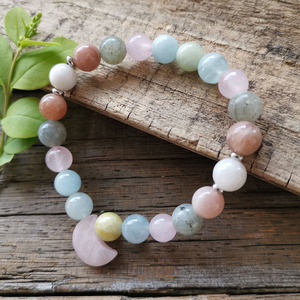 Collier de yoga en aquamarine, pierre du soleil, pierre de lune, quartz rose de 8 mm, bracelet d'amour pour sœur, bracelet de prière, bijoux spirituels, méditation - Product Image 2