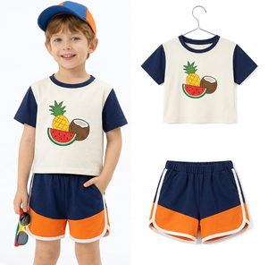 Vêtements d'été pour garçons et filles, ensemble 2 pièces, hauts à manches courtes col rond et shorts à motifs variés, vêtements pour enfants de 3 à 6 ans - Product Image 1