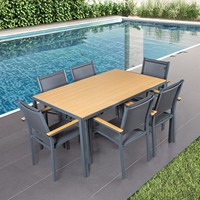 Meubles de jardin Finch Table à manger d'extérieur de qualité commerciale avec lattes en faux teck et cadre en métal
