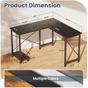 Bureau d'ordinateur en forme de L SENYU, surface en métal noir, bureau d'angle multifonctionnel avec plateau pour clavier et gestion des câbles - Product Image 5