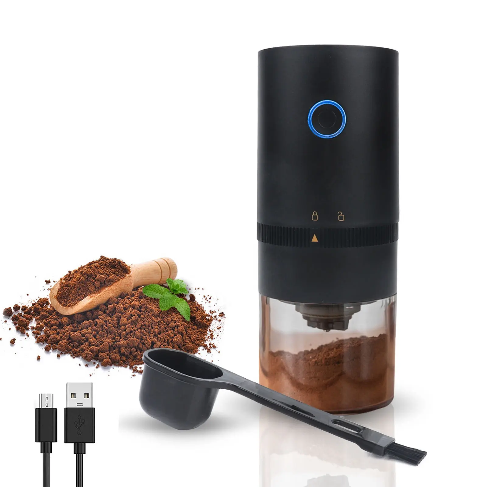 Kleiner kabelloser Mini-Kaffeebohnen-Mühle tragbarer USB-elektrische wiederaufladbare Kaffeebohnenmühle für Kaffeebohnen