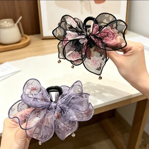 Summer mesh tassel hair <b>clip</b>, women's <b>bow</b> hair <b>clip</b>, elegant half-up hair <b>clip</b>, back of head updo shark <b>clip</b> head accessory - Product Image 5