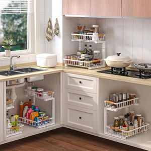Étagères de rangement en métal pour cuisine et salle de bain, réglables en hauteur, organisateur de placard coulissant à 2 niveaux sous l'évier - Product Image 6