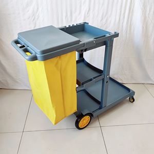 Chariot de nettoyage utilitaire pour l'entretien ménager, chariot de service mobile pour concierges avec porte-sacs poubelles, seau amovible, étagère multi-niveaux - Product Image 3