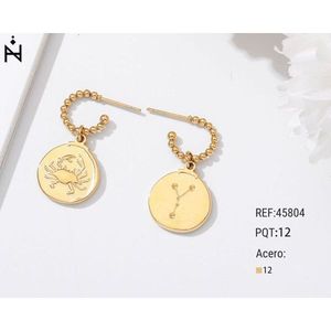 Orecchini pendenti con ciondolo a forma di segno zodiacale Cancro in acciaio placcato oro 12k, gioielli con charm per donna - Product Image 1