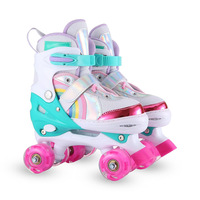 Patins à roulettes réglables à double rangée de roues lumineuses pour enfants, en tissu PU, quatre roues, pour garçons et filles débutants, patins quad scintillants