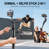 Perche à selfie avec suivi automatique du visage par IA, stabilisateur de téléphone extensible 2-en-1 avec cardan 360°, 1,63 m °   Télécommande à commande gestuelle par rotation