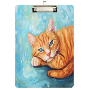 Portablocco in plastica alla moda con gatto zenzero arancione, formato Letter, clip decorativa argentata a basso profilo - Product Image 1