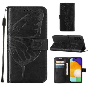 Embossed Butterfly Wallet Leather Phone Case For Samsung Galaxy A15 A05S A25 M53 A03S Core A23 F23 M23 A73 A33 A53 Card Slots