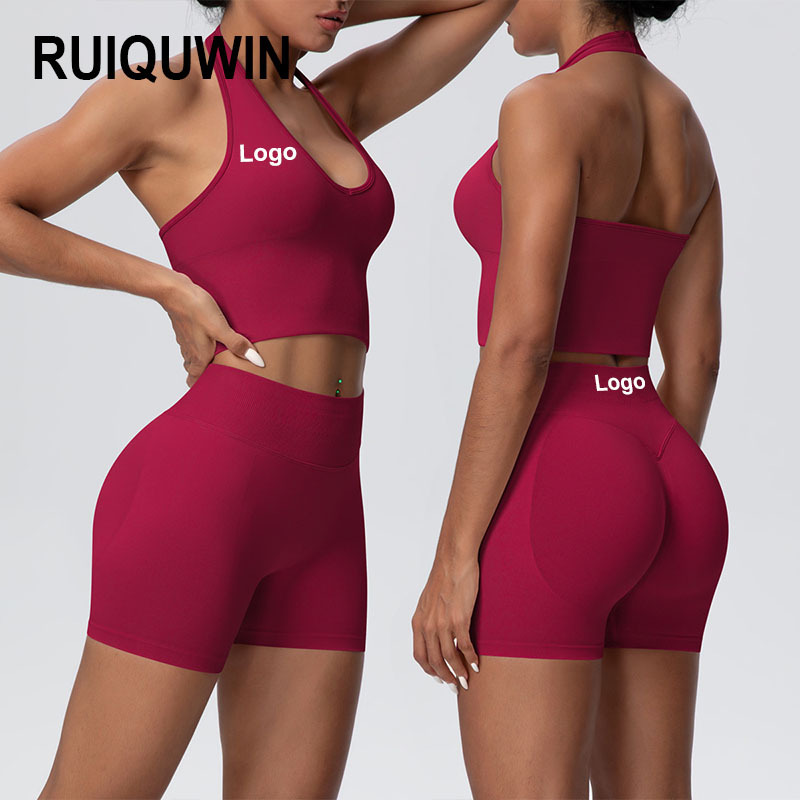RUIQUWIN OEM Women's Breathable Push-Up Bra Seamless Yoga Gym Fitness Set Butt-Lifting Tight Running Shorts Workout Sports Wear