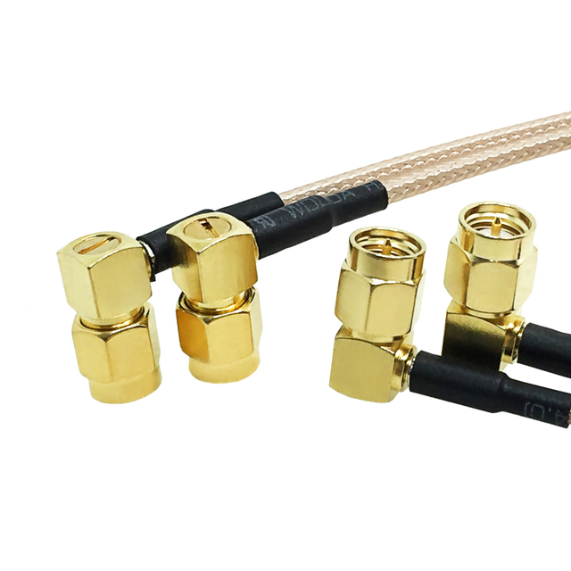 50Ohm SMA Male 90 to SMA Male Right Angle Connector for Cable RG316 RG316D RF Coax Router WiFi FPV UAV GPS Antenna Cable
