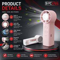 Mini ventilateur portatif haute vitesse avec miroir intégré et lumière LED nocturne, ventilateur de refroidissement USB portable léger pour les voyages, le maquillage et le bureau