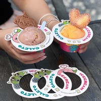 Manchon en papier anti-goutte imprimé dessin animé personnalisé, jetable, pour coupes et bols à crème glacée, vente en gros pour magasins