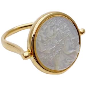 10K Gold Mermaid of the Sea Series Weißer doppelseitiger Ring aus Perlmutt, handgefertigter Vintage-Designer im Palaststil - Product Image 1