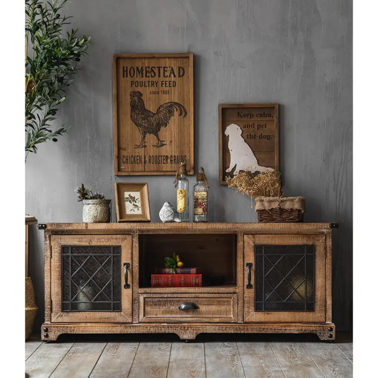Mueble de TV de madera maciza para decoración de sala de estar familiar pequeña simple y antigua retro americano de 2017