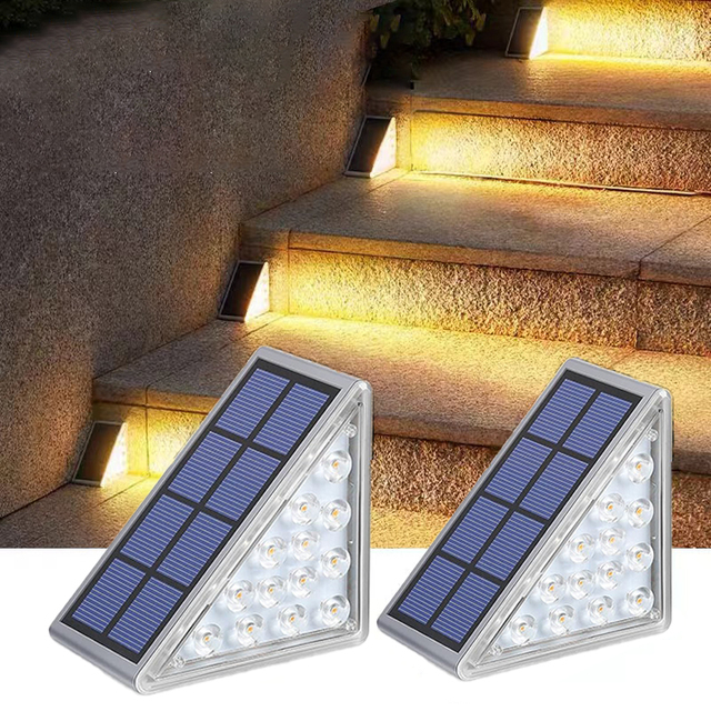 Stairs Led Light Auto on Off Solar Step Light White RGB Solid Color Changing Triangle Waterproof Sensor Deck Solar Stair Light