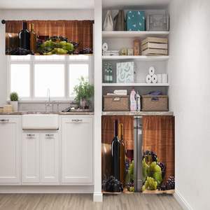 Rideaux de cuisine pour fenêtre, ensemble cantonnière et rideau court, motif vin rouge, raisins et verres, style vintage, <span class=keywords><strong>à</strong></span> passe-tringle, pour café - Product Image 3