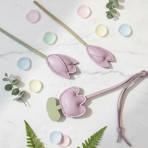 <b>Sweet</b> Pu Leather Light Keychain Tulip Pendant Cotton-Padded Puffy Charm Embossed Modern Cute Purple <b>Flower</b> Couple Backpack Gifts - Product Image 3